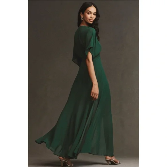 NWT Reformation Winslow Short Sleeve V-Neck Wrap Maxi Dress Small Emerald Green - Picture 3 of 8